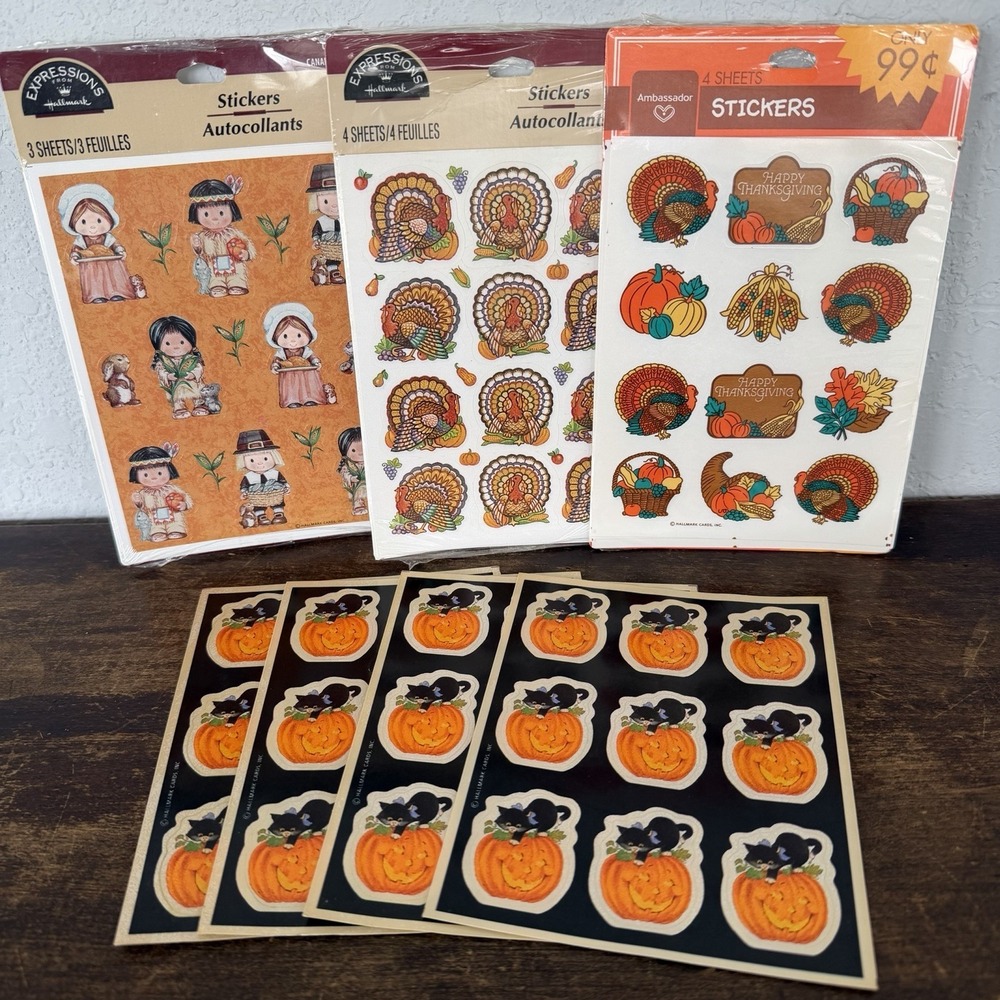 Vintage Expressions By Hallmark Halloween Fall Thanksgiving Stickers Lot NEW